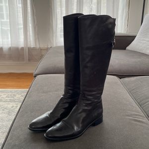 Bettye Muller tall black leather boots, size 39.